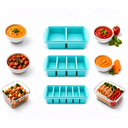 3 Pack Silicone Freezer Trays with Lids for Soup Sauce Meal Prep Storage-Blue
