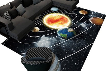 Space Kids Rug For Playroom Solar System Educational Rug Kids Floor Mat-Style 3 Black Cosmic Planet