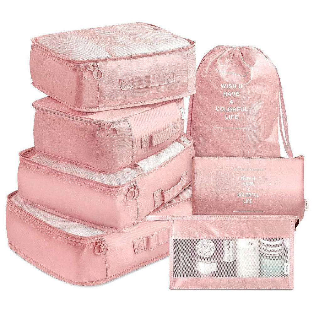 7 Pcs Set Travel Packing Organizers for Space Saving Packing Cubes Luggage Organizers Travel Accessories Pink