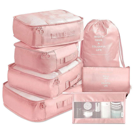7 Pcs Set Travel Packing Organizers for Space Saving Packing Cubes Luggage Organizers Travel Accessories Pink