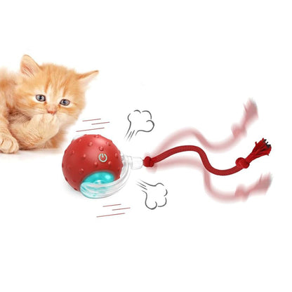 Motion Activate Interactive Cat Toy Rechargeable Smart Rolling Ball with Rope Red