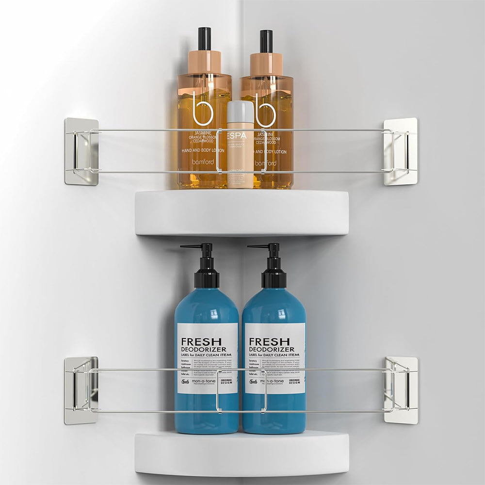 2Pcs Adjustable RV Shower Corner Storage Rack Stainless Steel Rod for Corner Shelves in Camper