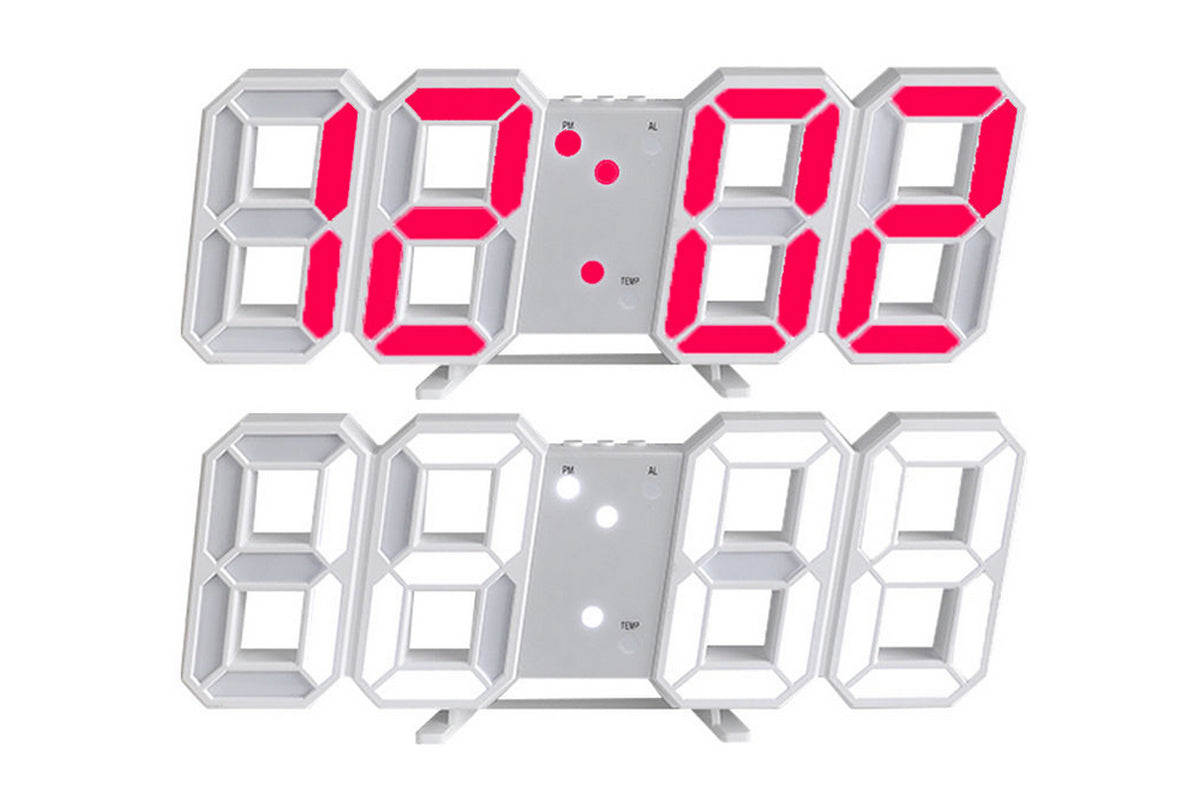 2Pcs 3D LED Digital Wall Clock Alarm Clocks With APP Control For Bedroom-Red And White