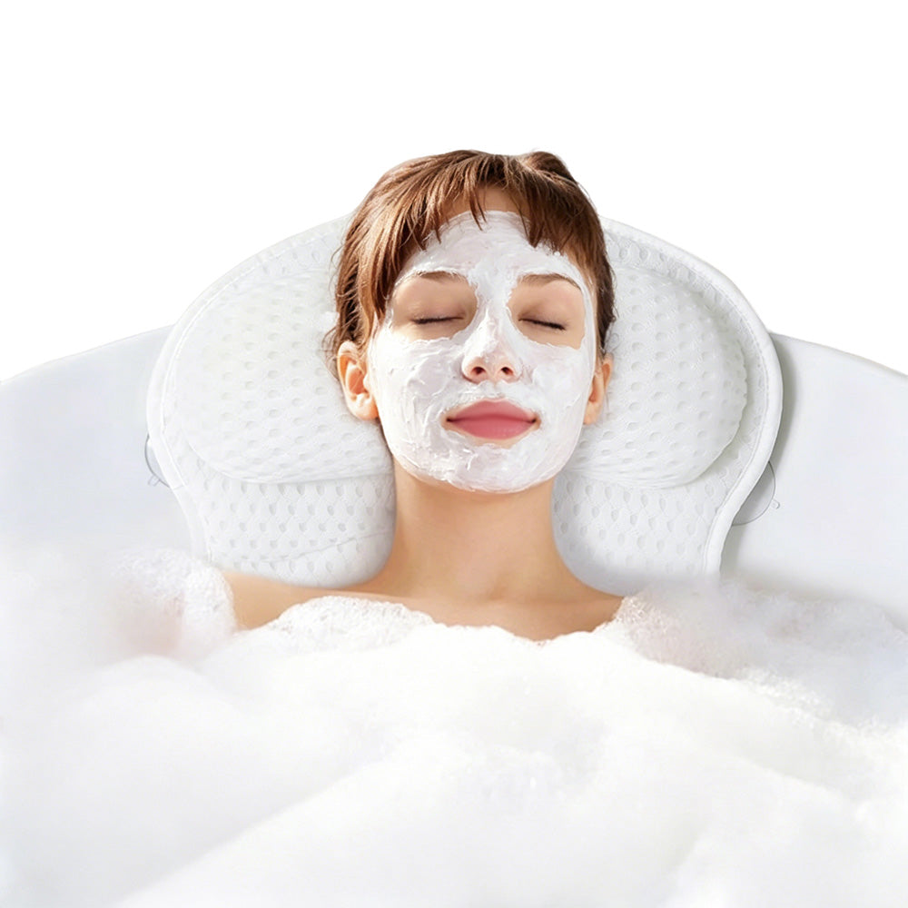 Bath Neck and Head Rest Pillow with Suction Cups-White