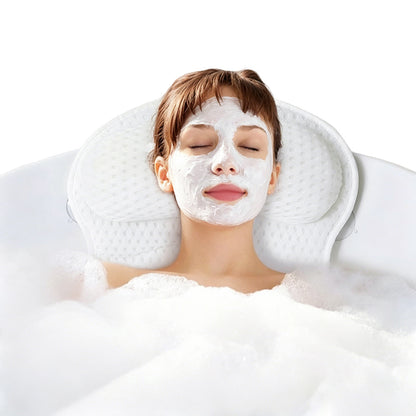 Bath Neck and Head Rest Pillow with Suction Cups-White