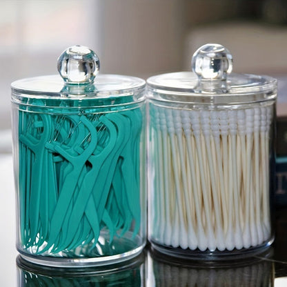 4 Pack Round Cotton Swab Holder with Lid Dental Floss Container-Clear