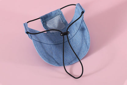 Denim Dog Hat Sun Visor Baseball With Ear Holes Chin Strap Outdoor Pet Sun Hat