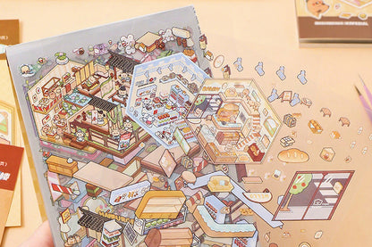 2Sets DIY Sticker Kit 3D Miniature Scene Stickers with 20 Cartoon Stickers for Adult Little Ones