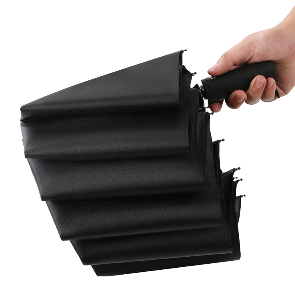 Automatic Folding Umbrella UV Protection Sun Umbrella with Safe Reflective Stripe Black