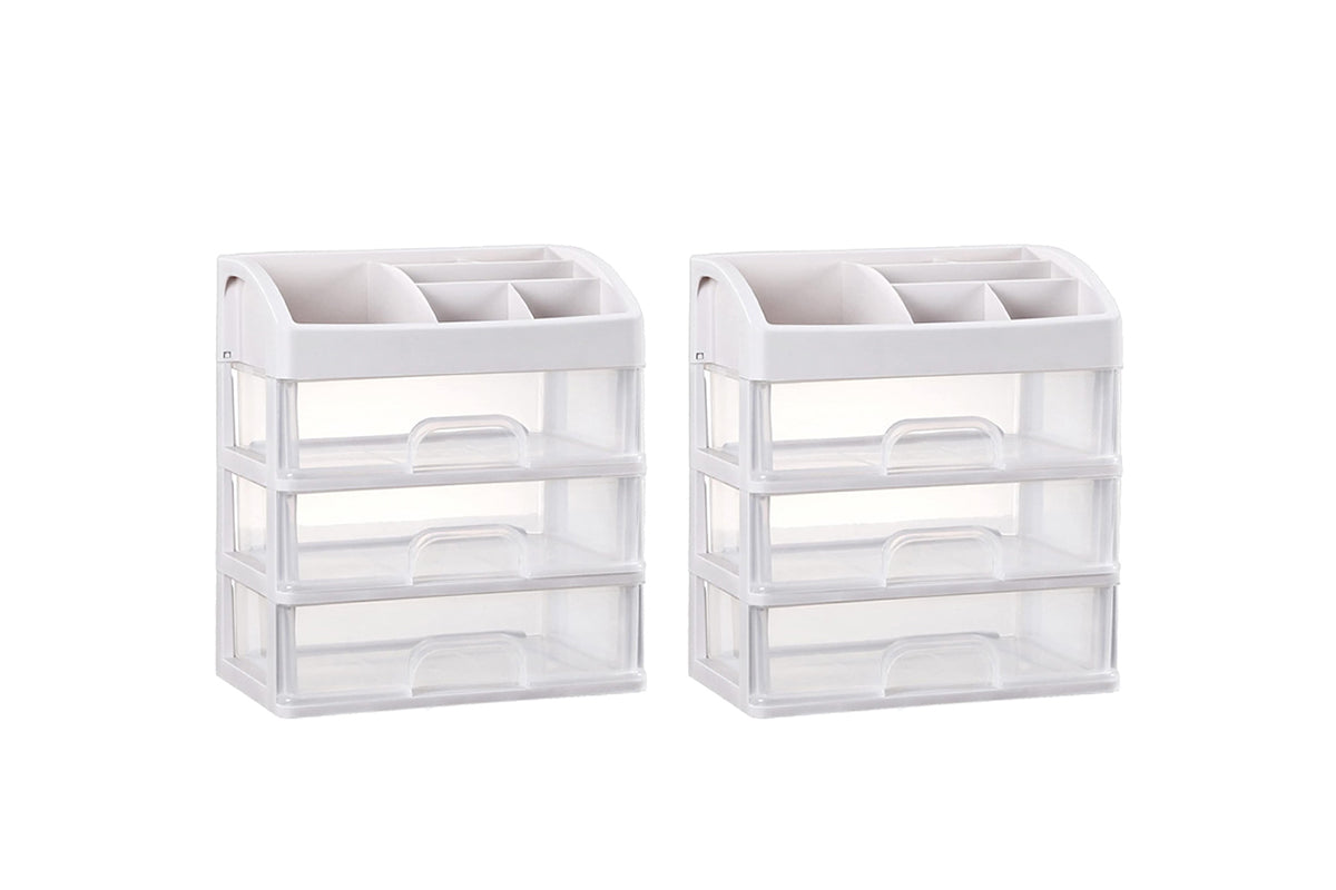 2Pcs Clear 3 Tiers Drawers Countertop Storage Box Cosmetic Display Case