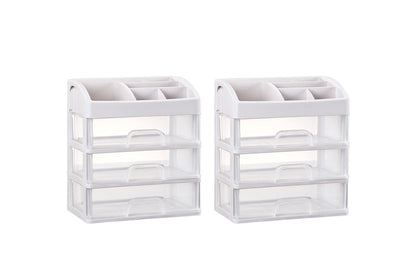 2Pcs Clear 3 Tiers Drawers Countertop Storage Box Cosmetic Display Case
