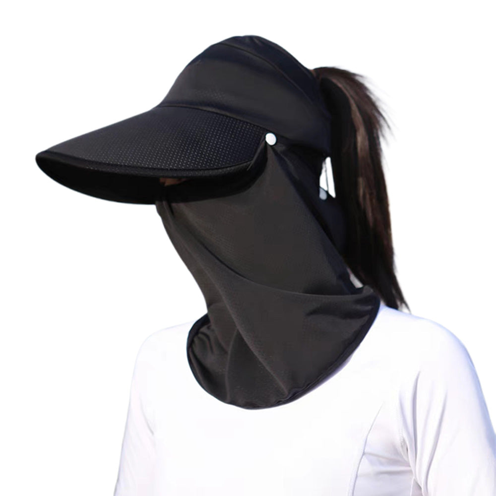 2 Pack Wide Brim Sun Shade Hat with Ponytail Hole Detachable Breathable Face Cover Neck Flap Grey Black