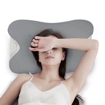 Adjustable Cervical Neck Pillow Ergonomic Memory Foam Pillow for Side Back Stomach Sleeper Gray and White