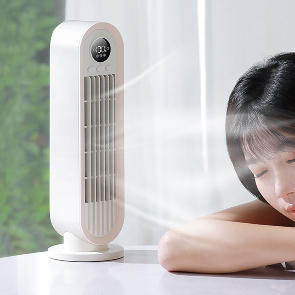 3-Speed Adjustable Oscillation Fan Bladeless Digital Display Desk Fan with Timer Setting Beige