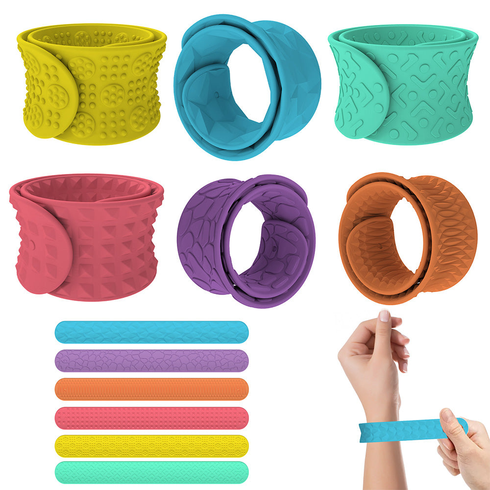 6Pcs Sensory Silicone Snap Bracelets Textured Fidget Toys for Kids and Teens