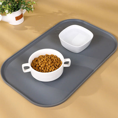 Silicone Pet Feeding Mat Raised Edge Anti-Spill Washable Non-Slip Placemat-Grey