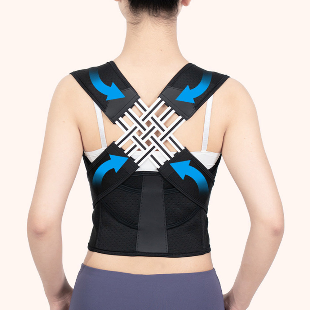 Adjustable Unisex Shoulder Brace Belt Low Back Support For Women Men-Black