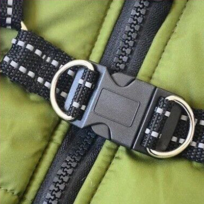 Pet Winter Jacket Padded Adjustable Warm Coats with Zipper (Green)