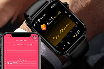 Smart Watch 1.96-Inch ECG Fitness Tracker with Heart Rate Blood Oxygen Blood Glucose Uric Acid and Blood Lipid 100 Sports Modes Activity Tracker-Black