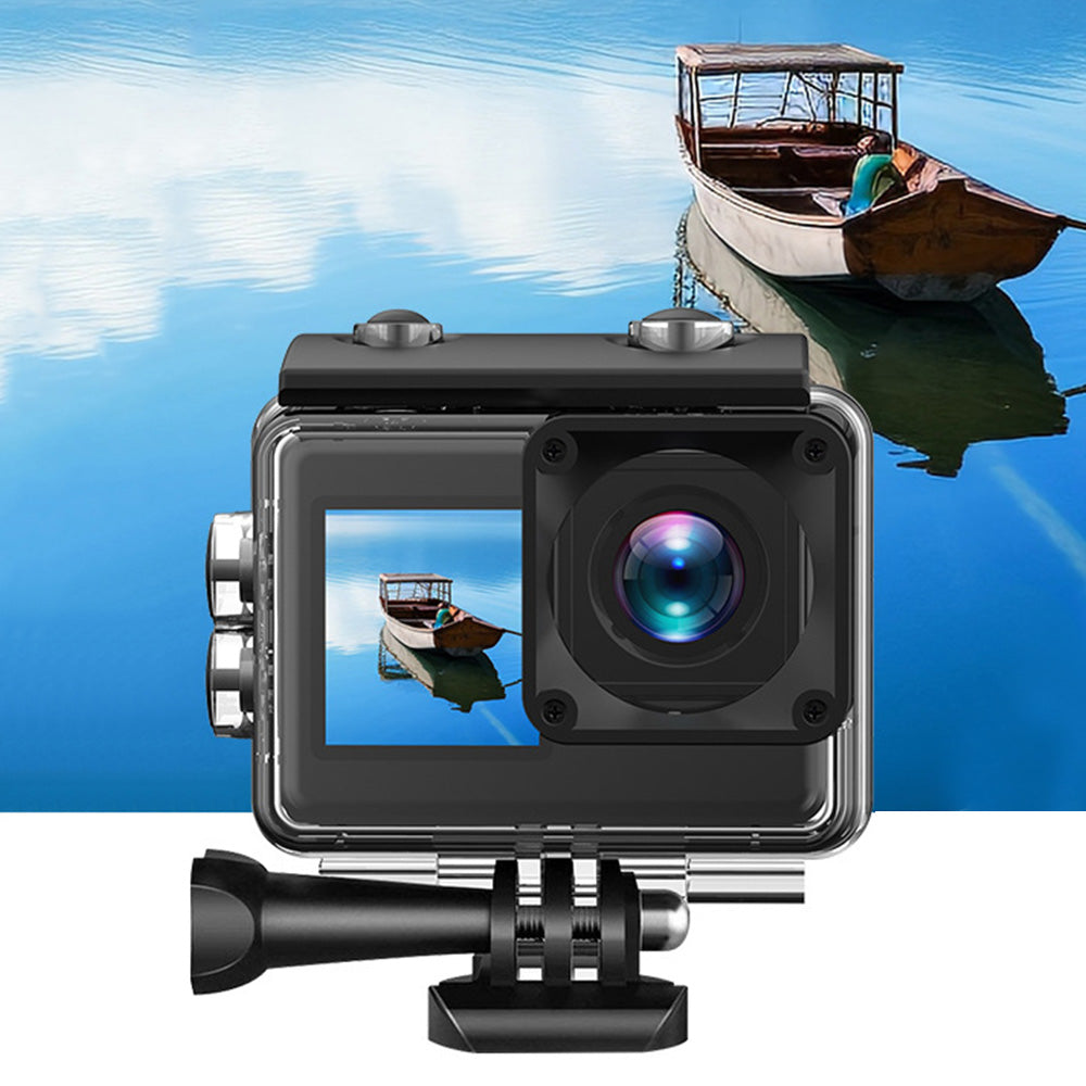 5K 30FPS Action Camera with Waterproof Case Dual Screens and EIS Stabilization