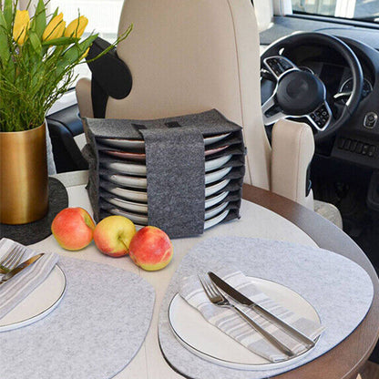Felt Plate Holder Storage Bag Tableware Organizer for Camping Picnic