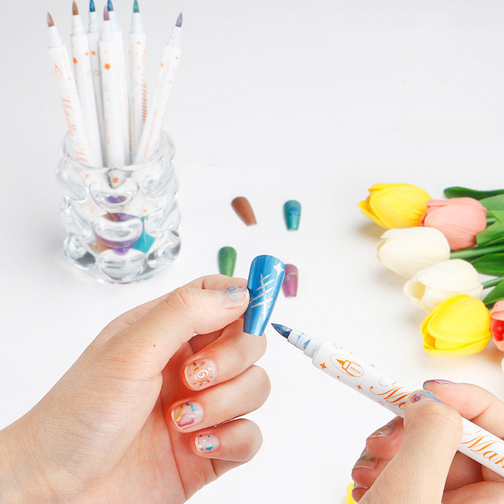12 Colors DIY Nail Art Pens Set Dual Heads Nail Polish Pens Acrylic Paint Markers For Nail Art