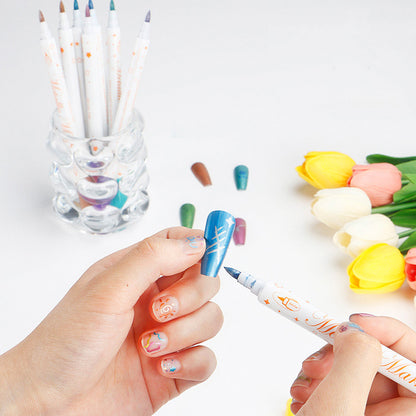 12 Colors DIY Nail Art Pens Set Dual Heads Nail Polish Pens Acrylic Paint Markers For Nail Art