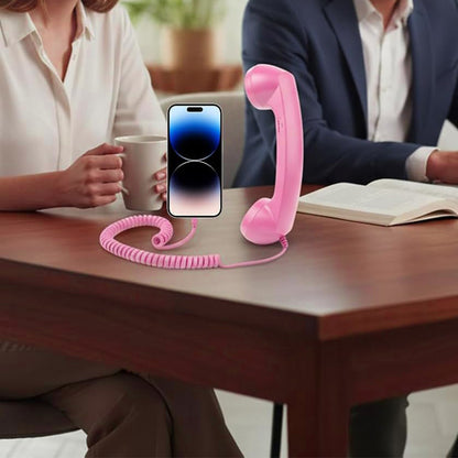 Retro Type C Wired Phone Handset with Microphone for Phones Computers - Pink