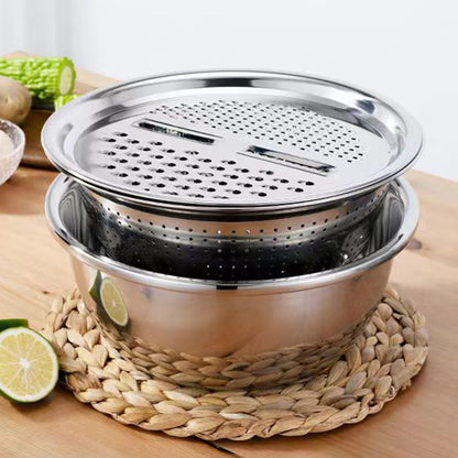 3Pcs Stainless Steel Vegetable Cutter Bowl Set with Grater and Strainer