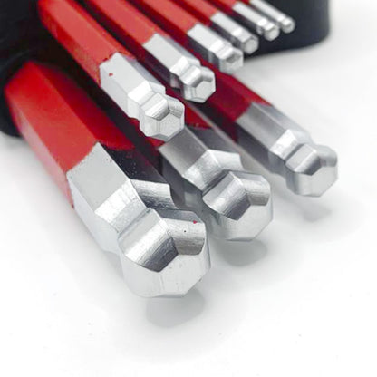 9Pcs Long Arm Ball End Hex Key with CRV Steel for Car and Motorcycle Repair-Red