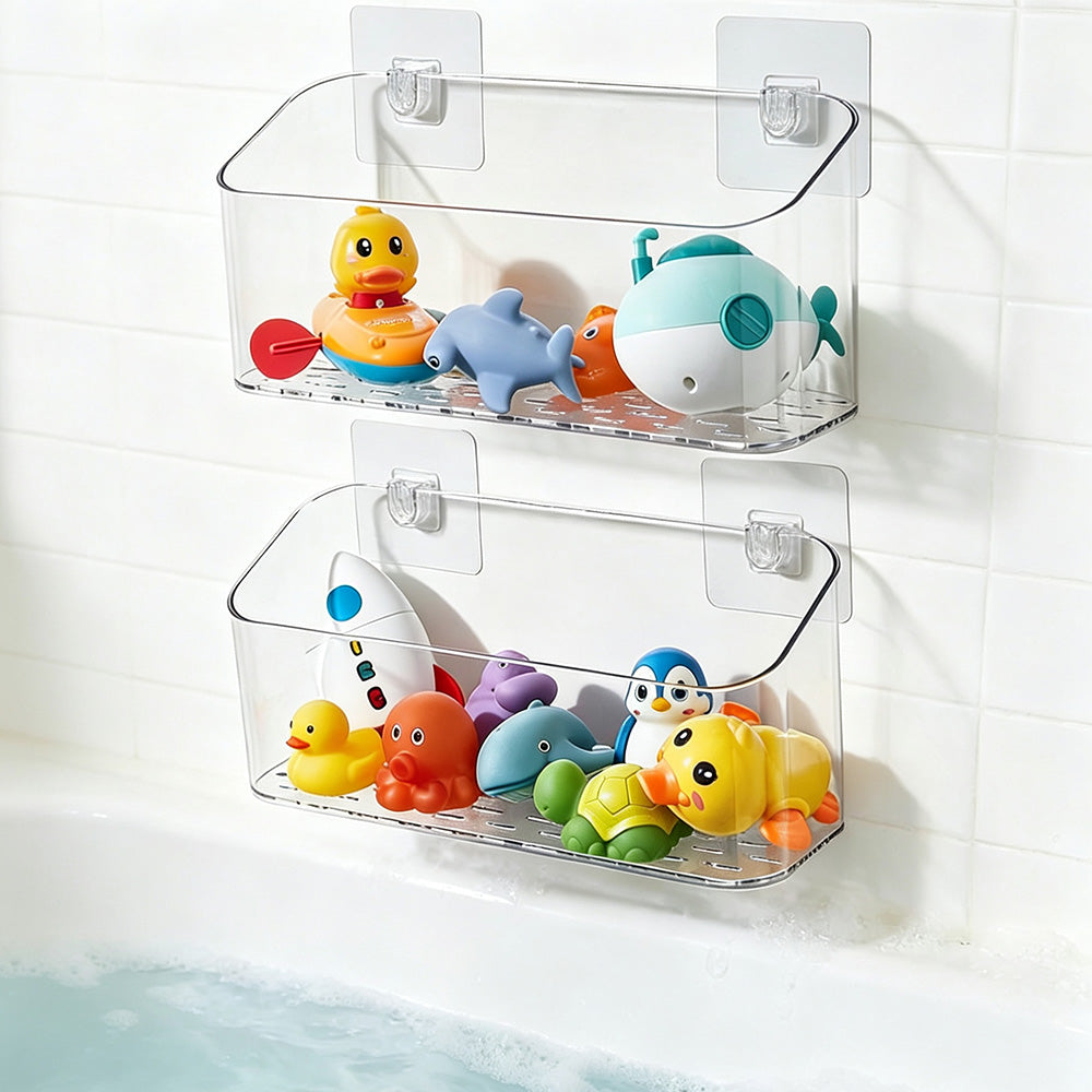 No Drill Bath Storage Wall Mounted Transparent Shower Caddy
