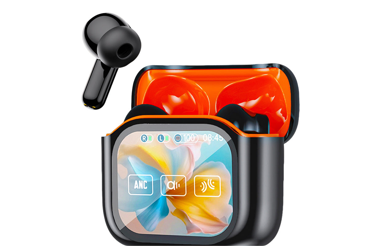 Bluetooth AI Translation Earbuds with LCD Touchscreen 150 Languages-Orange