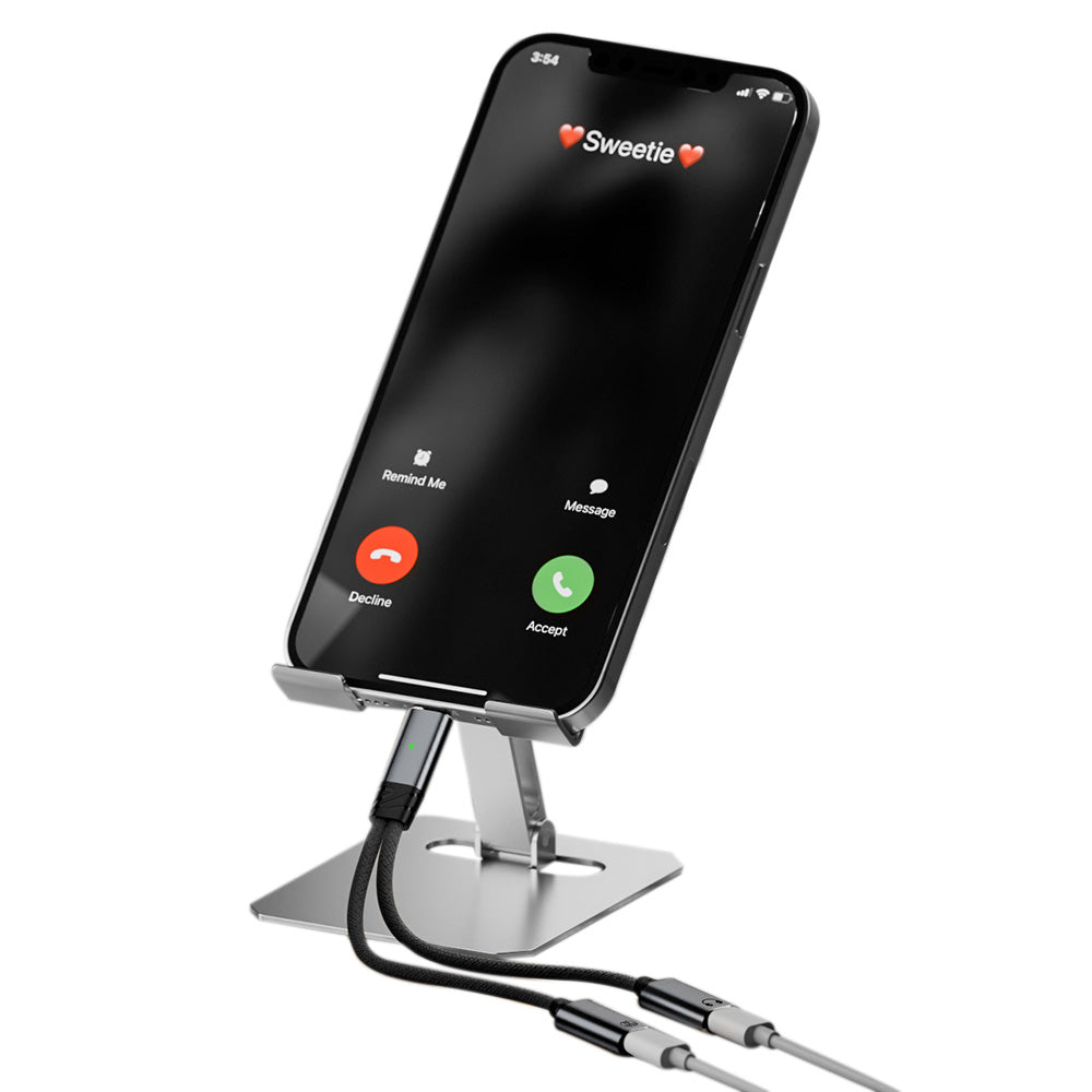 2-in-1 USB-C Splitter Dual Type-C Headphone and Charger Adapter Audio Dongle Cable for iPhone 16 Series Grey