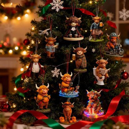 2D Highland Cow Advent Calendar 24-Day Christmas Countdown for Xmas Tree Style 1