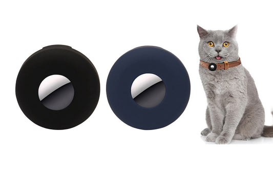 2Pcs Dog Collar Anti-Lost Silicone Tracker Protective Case Cover Compatible With Apple Airtag-Black And Dark Blue