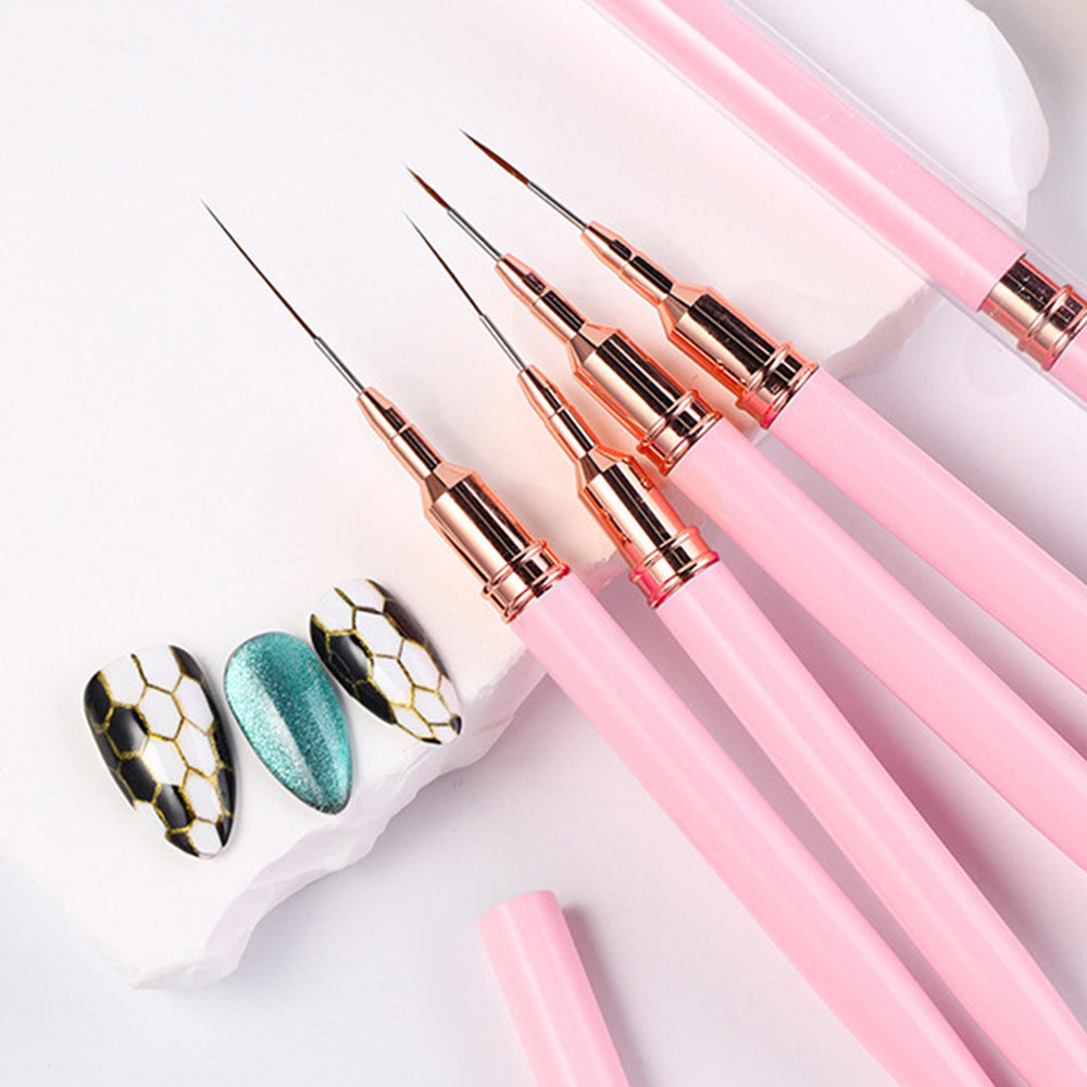 5PCS Nail Art Liner Brushes Set Nail Tools For Long Lines Thin Details Fine Drawing-Pink
