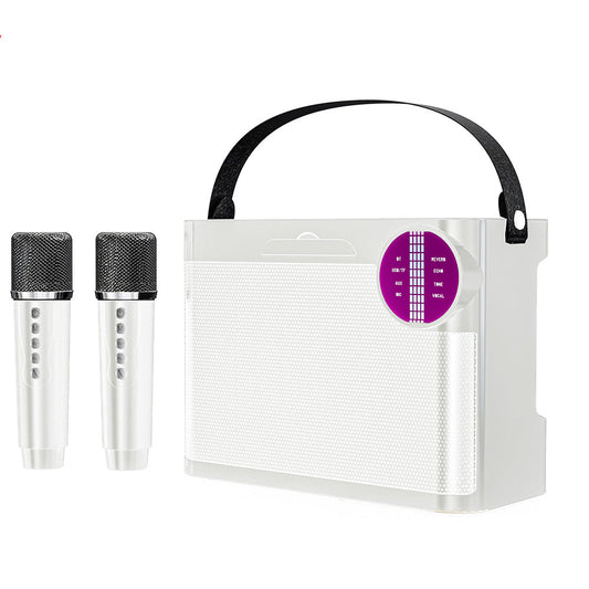Portable Bluetooth 5.3 Speaker with 2 Wireless Microphones Home Karaoke Speaker Machine White