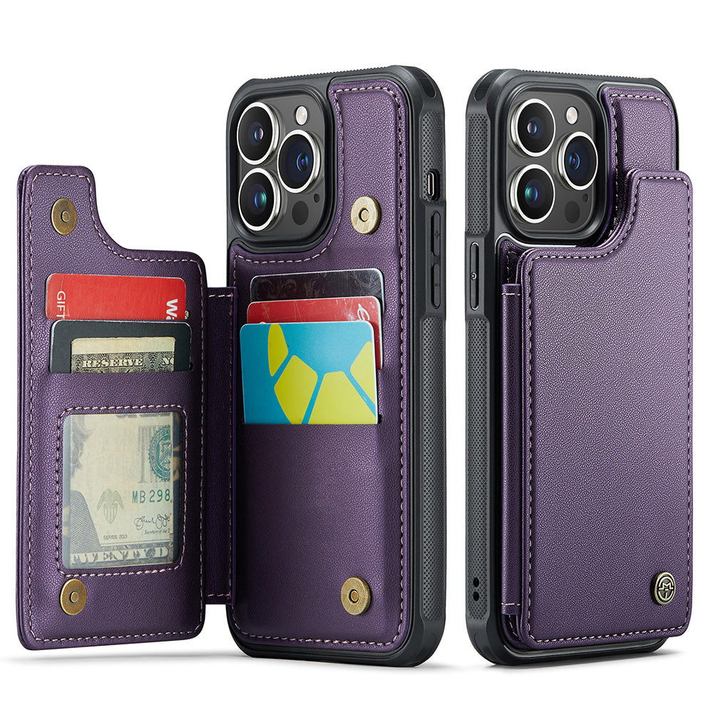 For iPhone 16 Series RFID Blocking Wallet Case with Card Holder Shockproof Phone Cover for Women Men Purple