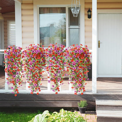 2Pcs Artificial Flowers Outdoor Hanging Faux Floral Decor for Planter Basket Window Box-Red