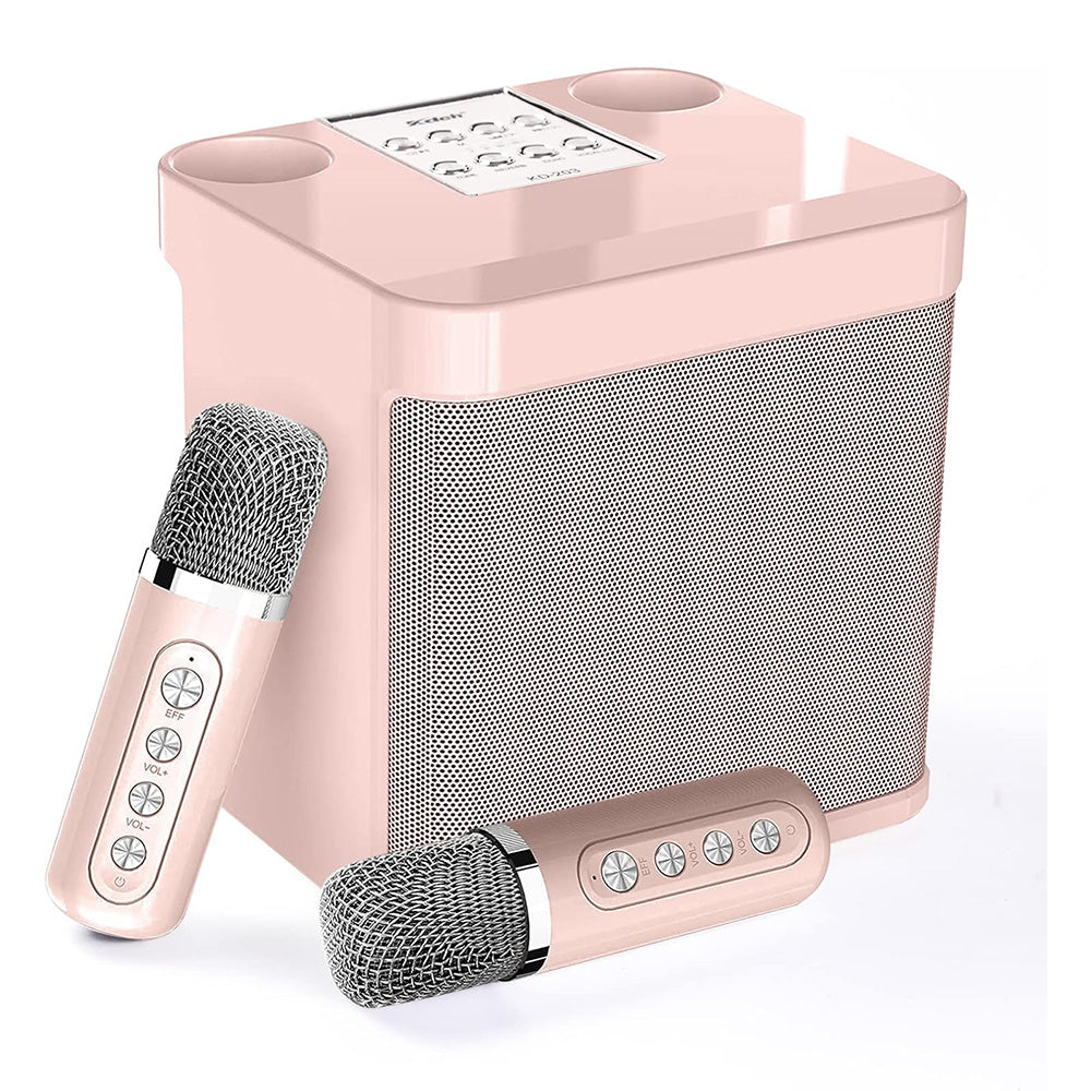 Portable Karaoke Machine with 2 Wireless Microphones Portable Bluetooth Speaker for Family Party Singing Pink