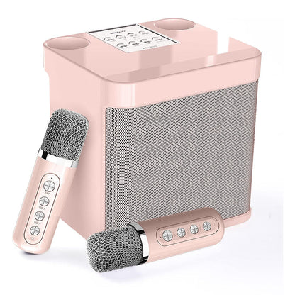 Portable Karaoke Machine with 2 Wireless Microphones Portable Bluetooth Speaker for Family Party Singing Pink