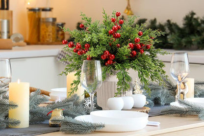Christmas Artificial Flowers with Berry Stems Fake Pine Sprigs Garland Branches