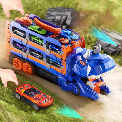 Dinosaur Transport Truck Toy Set with 12PCS Cars for Boys ââ‚?Car & Truck Set Blue