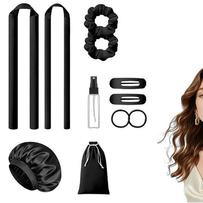 Heatless Curls Overnight 2 Sizes of Soft Hair Rollers with Scrunchies and Clips-Black
