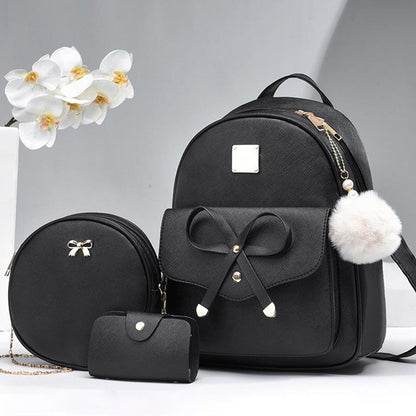 3 Pcs Set PU Bags Backpack Purse Sling Bag for Women Black
