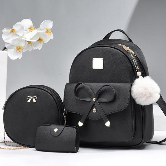 3 Pcs Set PU Bags Backpack Purse Sling Bag for Women Black