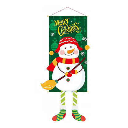 Merry Christmas Fabric Flag Christmas Banner Xmas Door Porch Hanging Decoration Green Snowman Style