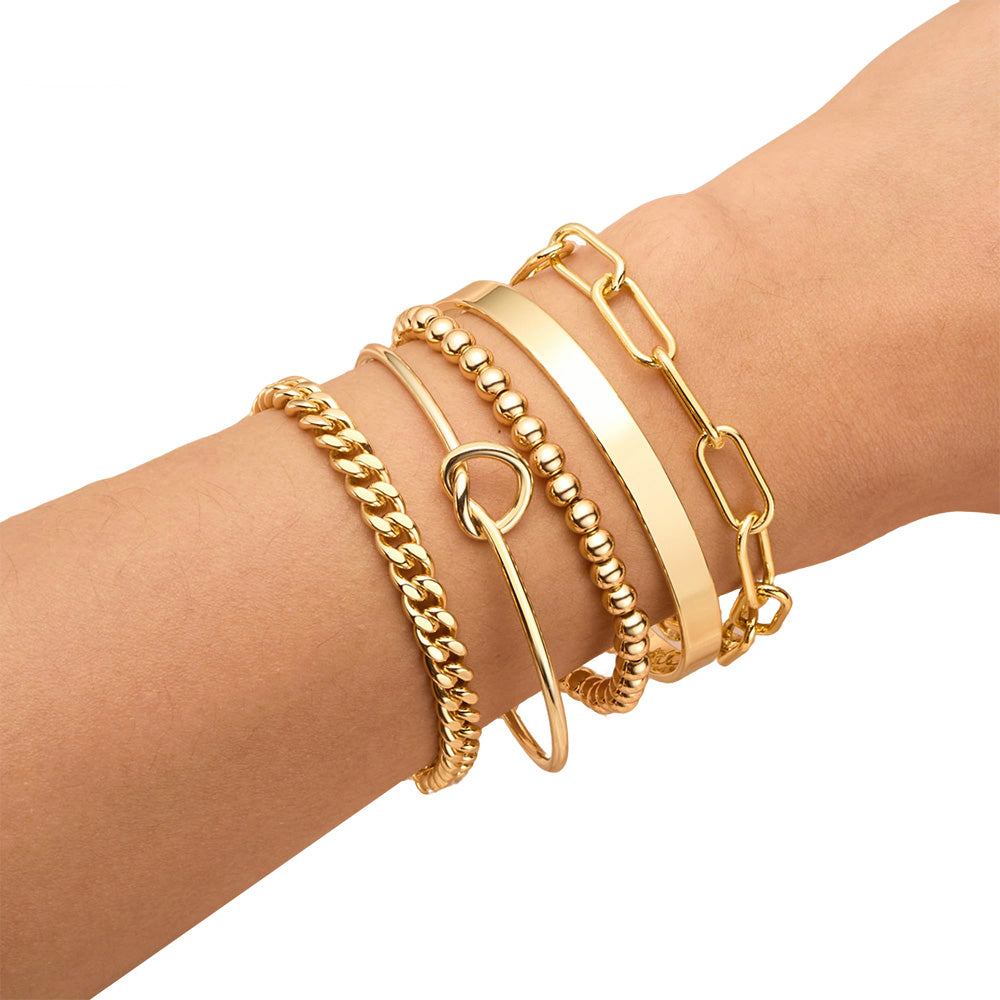 5PCS Gold Multi Layered Bracelets Stackable Gold Bangles Bracelet For Women