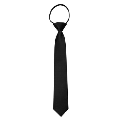 Pre-tied Zipper Tie Ready to Wear Solid Colour Business Necktie Black
