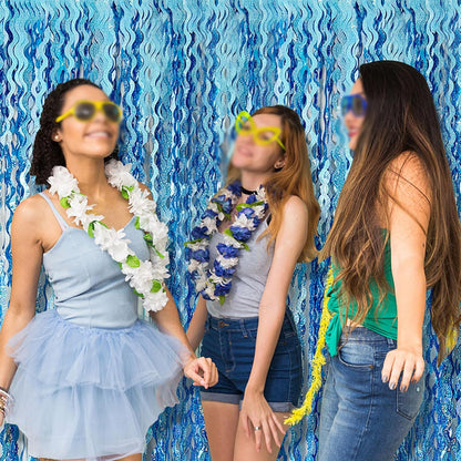 4 Piece Fringe Curtains Shiny PET Streamer Party Backdrop - Blue